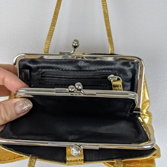 Bebe Gold Leather Mini Bag Rhinestones and Bow - Picture 7 of 9